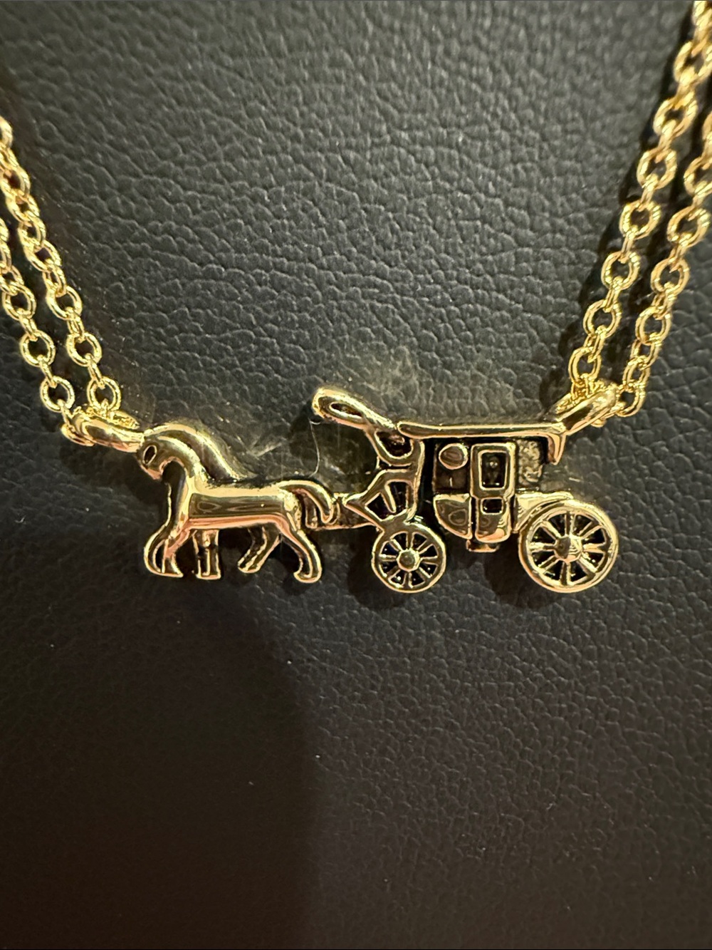 COACH | Gold Plated Traditional Logo Horse & Carriage Pendant Necklace